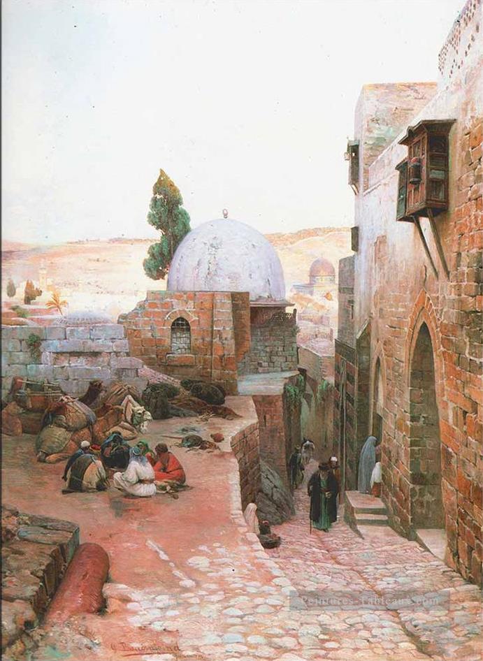 Une rue à Jérusalem Gustav Bauernfeind orientaliste Peintures à l'huile